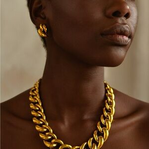 Vintage Monet Chunky Curb Link Necklace and Earrings Set